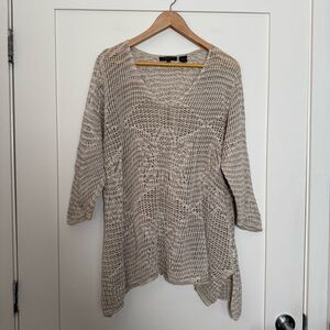 Jeanne Pierre Sweater Top Womens Sz 2X Beige Open Knit Crochet Neutral Beach